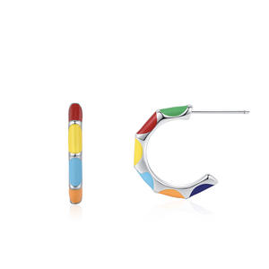 Boucles d'oreilles clous semi-rondes en forme de C, personnalisables, en argent sterling S925, émail époxy couleurs arc-en-ciel, version cuivre, cadeau pour femme - Product Image 1