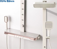 Nouvelle conception 2024 Ensemble de douche thermostatique blanc et bronze avec masseur lombaire 5 fonctions, éclairage LED et affichage numérique