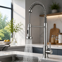 Robinet de cuisine moderne pour hôtel, à poser sur comptoir, en acier inoxydable brossé, monotrou, avec douchette extractible, poignée unique, garantie 3 ans