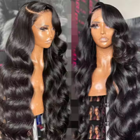 Perruque frontale HD en dentelle transparente, 200% Body Wave, en cheveux humains naturels vierges indiens bruts, vente en gros