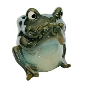 OEM 하이 퀄리티 창조적 인 고급 녹색 개구리 동상 가정 장식 세라믹 개구리 입상 꽃 냄비