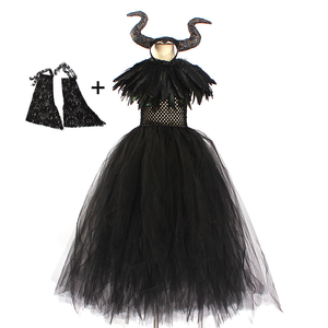Conjunto de disfraz superventas al por mayor, vestido gótico de Reina para niñas, chal de plumas, tutú, traje de fiesta de Halloween - Product Image 6