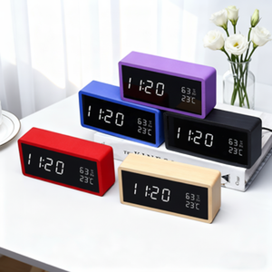 Reloj Despertador Digital LED Moderno de Bambú con Retroiluminación, Control por Voz, Forma Rectangular, para Oficina, Hogar, Estudio, Accesorios de Escritorio - Product Image 1