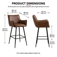 Tabouret de bar moderne rembourré en cuir PU marron avec accoudoirs et dossier pour cuisine