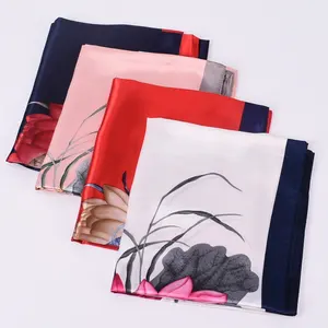 New design summer new 90 color peony flower square scarf simple plain print Wholesale Fashion Scarf
