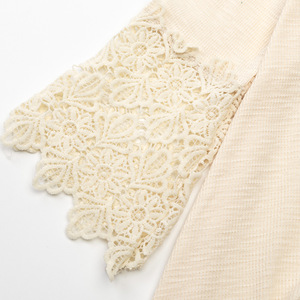 Hot Products Girl's <b>Patch</b> Work Designs Front Short Long <b>Back</b> Lace Sleeves Blouse - Product Image 3