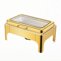 Ensemble de chauffe-plats en verre pour buffet de mariage, luxe, 9L, doré, avec fenêtre de visualisation, pour usage commercial