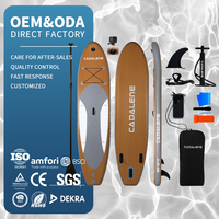 Planche de paddle gonflable portable en grain de bois personnalisé avec pompe, pour sports nautiques, surf, stand up paddle et pêche