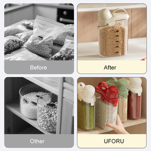 UFORU Recipiente Transparente de Plástico para Almacenamiento de Alimentos y <span class=keywords><strong>Cereales</strong></span> con Asa para Cocina, Contenedores Herméticos para Granos, Recipiente para Arroz - Product Image 4