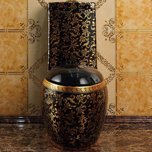 Chaozhou Chaoan Sanitary Ware Luxury Bathroom Porcelain Water Closet Ceramic <strong>Commode</strong> Black Gold One Piece Toilet - Product Image 3