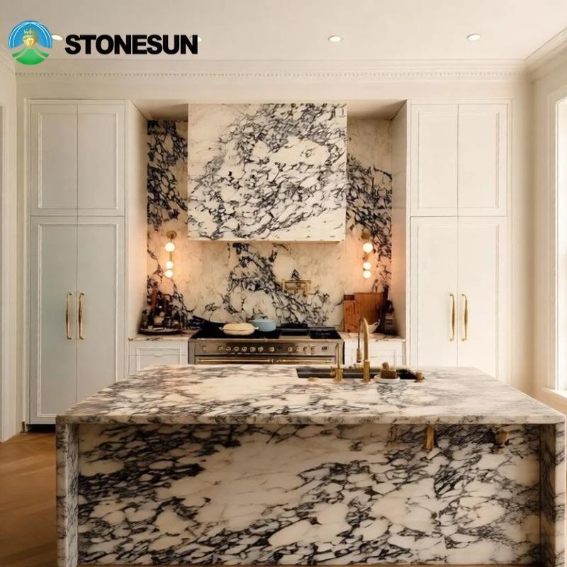 StoneSun Luxury Calacatta Viola Marble Kitchen Cabinet Integrated Stone ...