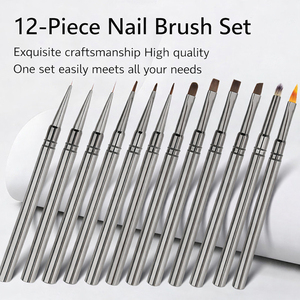 Lot de 12 pinceaux à ongles avec manche bronze, ovales et ronds, pour gel, liner et détails fins, pour la décoration des ongles en salon - Product Image 2
