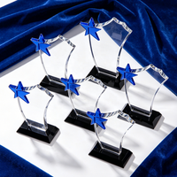 Trophée en cristal personnalisé pour événements sportifs, coupe de champion, plaque de trophée en verre, trophée en cristal pour souvenir encourageant avec étoile bleue