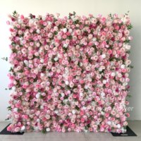 Dinding Bunga Mawar Sutra Buatan Warna Pink Desain Baru untuk Dekorasi Pernikahan Berkualitas Tinggi dan Tahan Lama