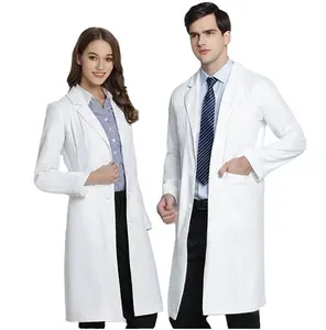 批发定制标志女男医生短袖医院护士制服100% 棉白色实验室外套