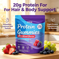 Gummies protéinés pour adultes 20g par portion, saveur fruits rouges mélangés, sans gluten, végétaliens, sans OGM, 60 unités, supplément énergétique OEM