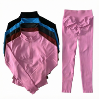 Ensemble de yoga 2 pièces respirant avec veste à manches longues et legging taille haute à demi-zip pour la course à pied - Vente en gros