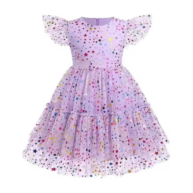 Nouvelle mode 2024 filles Sequin Tulle robe arc-en-ciel étoile à volants étincelle enfant en bas âge fille enfants robe de mariée robes en été