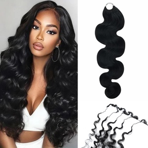 FH Natural Black Body Wave Miracle Knot Crochet Human Hair Color <b>Ring</b> X Feathering Tip Braids Human Hair Crochet - Product Image 1