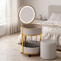 Miroir LED sans fil à 3 couleurs avec panneau de maquillage en acier inoxydable pour chambre d'hôtel moderne, style appartement, en pin, avec éclairage intégré