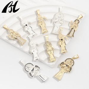 Nhà Máy Bán Hàng Trực Tiếp 14K Vàng Mạ Điện Zircon Retro Punk Phong Cách Tử Thần Thánh Mặt Dây Chuyền Tôn Giáo Thời Trang Charms - Product Image 4