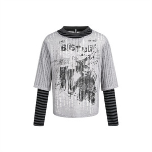 T-shirt Homme Personnalisé OEM à Rayures et Coutures, Manches Longues, Respirant, Coupe Ample, en Polyester, Style Urbain, Col Rond, Printemps - Product Image 5