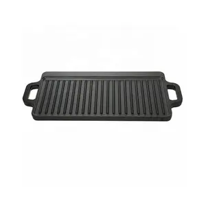 Plancha Reversible apta para lavavajillas, utensilio de cocina familiar de doble quemador, color negro