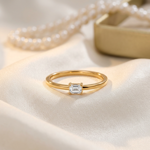 Emerald Cut Moissanite Solitaire <b>Ring</b> <b>Dainty</b> Minimalist <b>Gold</b> Engagement Promise <b>Ring</b> Custom Fine Jewelry Wholesale Manufacturer - Product Image 1