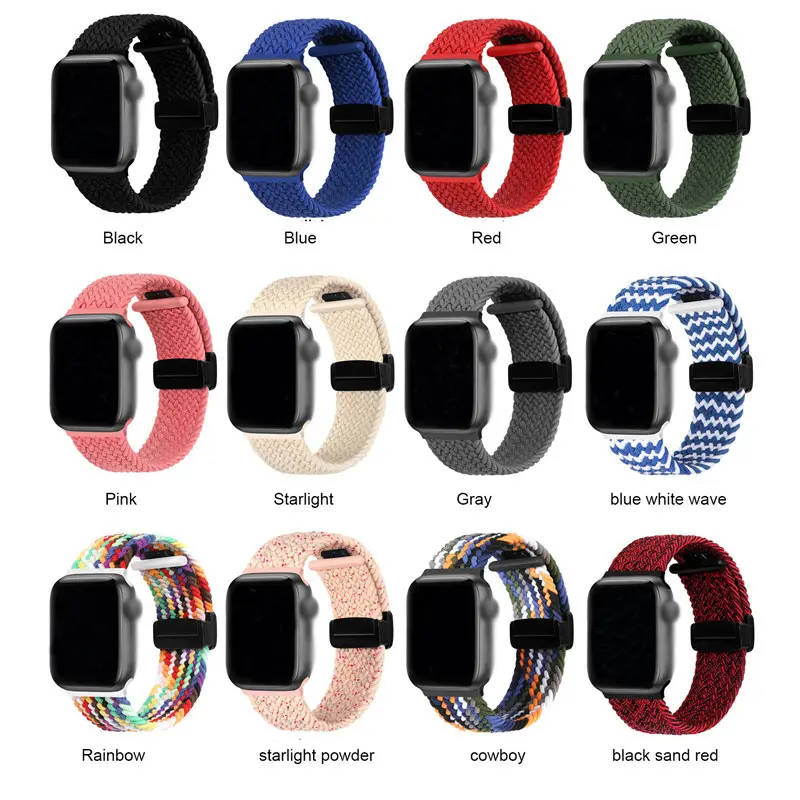 Correas de banda de nailon trenzado magnético de liberación rápida para reloj inteligente Apple iWatch 38 40 41 42 44 45 49mm pulsera de tela elástica