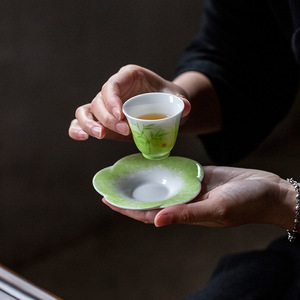 Hand-Painted Green Bamboo Coaster Porcelain Irregular Shape Heat Insulating For Kung Fu <b>Tea</b> <b>Set</b> Afternoon <b>Tea</b> - Product Image 1