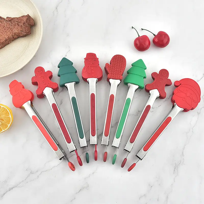 Christmas Silicone Food Tongs Christmas Decoration for Kitchen Gingerbread Man Food Bread Clips BBQ Tongs Kitchen Accessories