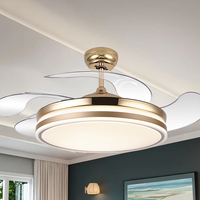 Ventilateur de plafond avec lampe LED 3 couleurs 220v Inverter DC Or invisible rétractable pour Smart 36/42/48 pouces Télécommande