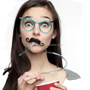 PETG环保可弯曲形状可傻眼镜饮用带胡须的塑料吸管儿童成人生日派对