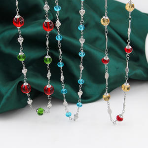 APAN and OREA-pulsera con <span class=keywords><strong>cuentas</strong></span> de corazón de cristal <span class=keywords><strong>para</strong></span> mujer, brazalete pequeño de acero inoxidable, decoración de verano - Product Image 3