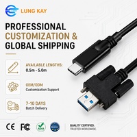 Câble USB 3.0 Type A vers USB C Lung Kay haut de gamme à double verrouillage par vis, 10 Gbit/s SuperSpeed, 100 W PD, câble de données à montage sur panneau
