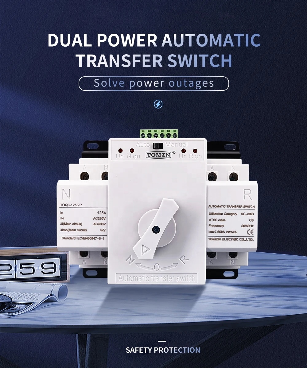 Buy ATS 4P 125A 3-Phase 4-Wire 230V MCB Type Dual Power Automatic Transfer Switch Tomzn Toq 3 4 P 125 Photovoltaic Mains Generator