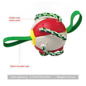<b>Interactive</b> Dog Chew Ball with Rope and Handle Red White Yellow Plastic Treat Dispensing <b>Toy</b> for Dogs - Product Image 2