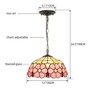 โคมไฟระย้าแก้วแขวนสไตล์โบราณ โมเดิร์น ลายดอกไม้สีชมพู ขนาด 12 นิ้ว สไตล์เรโทร แบบทิฟฟานี่ ไฟ LED แสงวอร์มไวท์ - Product Image 6