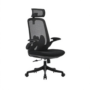 Chaise de bureau ergonomique moderne pour la maison, confortable, dossier haut, soutien lombaire, accoudoirs fixes, appui-tête réglable, pivotante en maille - Product Image 4