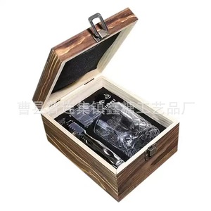 Whiskey Glass Set Wooden Box With Ice Stones And <b>Tongs</b> 19x19x10cm Beverage <b>Serving</b> Set - Product Image 4