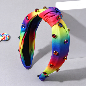 Cn बड़े कपड़े धनुष बंधन हेयरबैंड इंद्रधनुष ग्रेडिएंट हेडबैंड महिलाओं पूर्ण गैंडे बाल लूप सहायक - Product Image 1