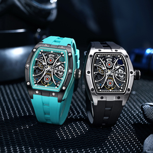 Montres mécaniques bleu ciel en gros pour le dropshipping, boîtier en acier, tourbillon automatique, cadran ajouré de luxe, Shanghai, silicone, unisexe - Product Image 5