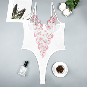 Nuevo Body de Una Pieza con Tirantes y Bordado Floral, Sexy y Erótico, Transparente, de Malla - Product Image 6