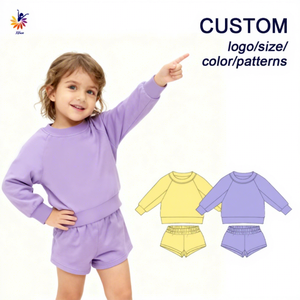 Set 2 Pezzi <span class=keywords><strong>per</strong></span> <span class=keywords><strong>Ragazze</strong></span>: Felpa Tinta Unita con Maniche Lunghe e Pantaloncini con Elastico in Vita, <span class=keywords><strong>Moda</strong></span> Sportiva Casual, Produzione Limitata Personalizzabile - Product Image 1