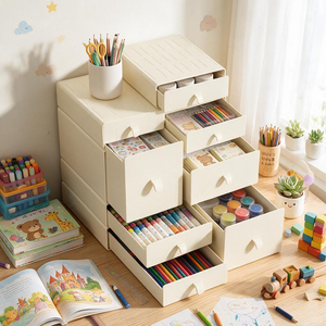 Plastic Desktop <strong>Storage</strong> Box Drawers Multi-Layer Stackable Design Minimalist Style Organizing Desks Shelves School Kitchen - Product Image 5
