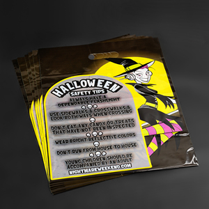 Sacs de courses en plastique personnalisés de haute qualité pour Halloween, sacs cadeaux de festival avec poignées découpées et votre propre logo - Product Image 6