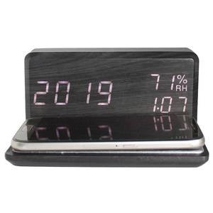 Nhiệt Kế Để Bàn Hình Chữ <span class=keywords><strong>L</strong></span> Sáng Tạo Máy Đo Độ Ẩm Đồng Hồ Báo Thức Sạc Không Dây Bằng Gỗ Kỹ Thuật Số LED - Product Image 2