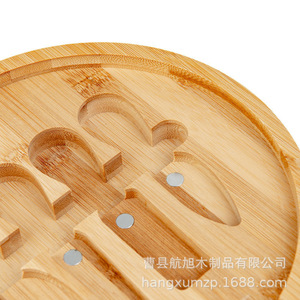 Hangxu Double Sided Round Wooden Cutting Board With <b>Knife</b> <b>Set</b> For <b>Cheese</b> Steak Western Food Home Kitchen Durable - Product Image 1