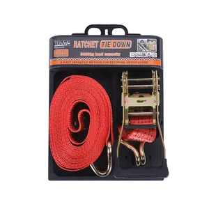 2Inch 5Tons 10M Polyester Red Cargo Lashing Belt Auto Retractable Ratchet Tie Down Strap Easy And Simple To Handle