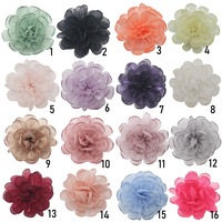 Fleur de camélia en organza de 5 cm à bords brûlés, en gaze scintillante, pour broche DIY, fleur de chaussure, accessoires de robe, vente en gros